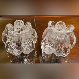 Late 20th century Kosta Boda Rose Bud crystal candle votives